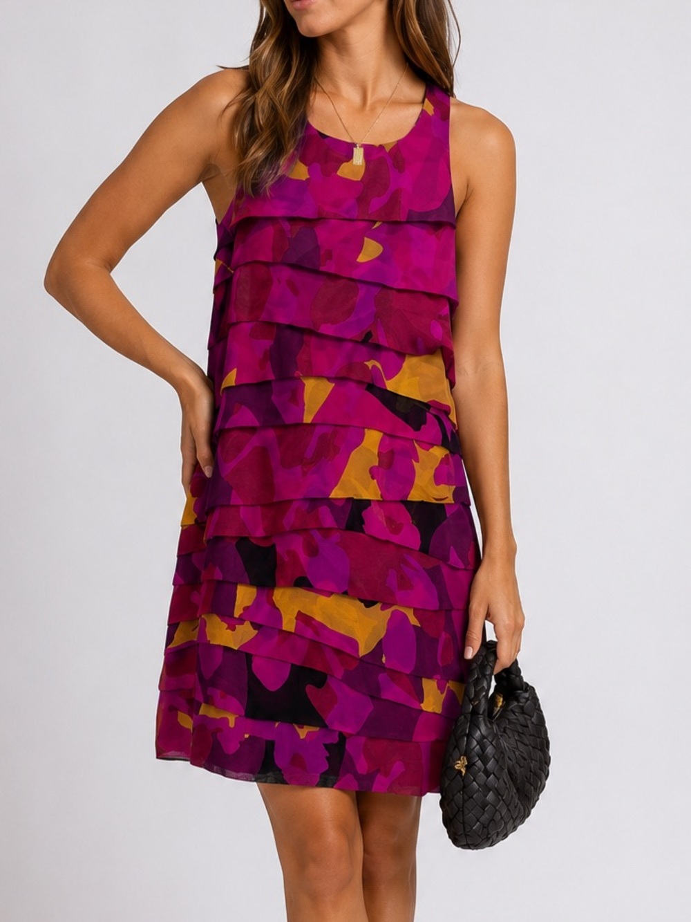 Diane von Furstenberg DVF Silk Ruffle Purple Gold Tiered Dress Size 4